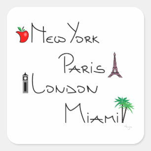 New York, Parijs, Londen, Miami Vierkante Sticker