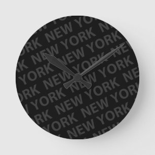 New York Pattern Dark Grey Ronde Klok