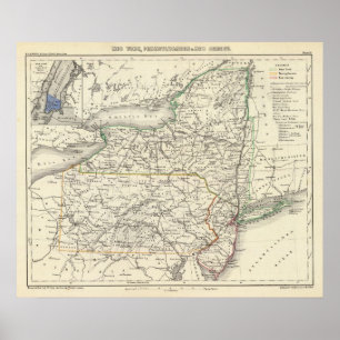 New York, Pennyslvania en New Jersey Poster
