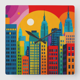 New York Pop Art Vierkante Klok