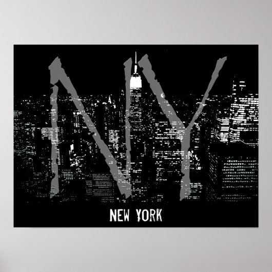 New York Poster Cityscape New York Night Print (Voorkant)