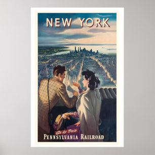 New York Reis per Trein Pennsylvania Railroad Vint Poster