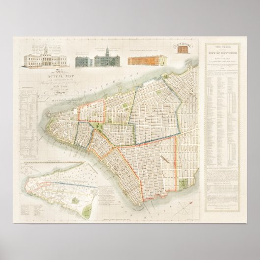 New York reiskaart. Oude stad. Retro Poster (Voorkant)