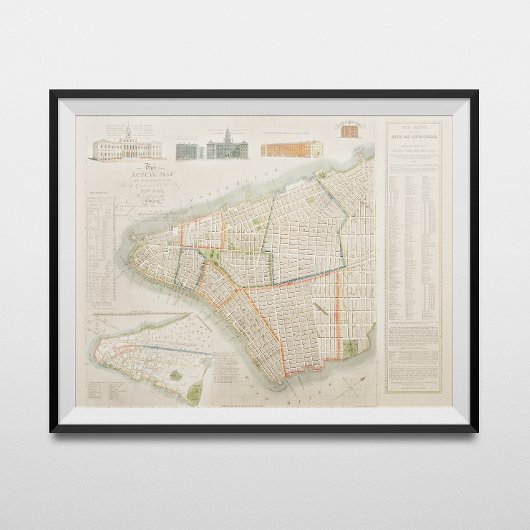 New York reiskaart. Oude stad. Retro Poster