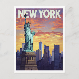 New York Reisposter: Zonsondergang bij het Vrijhei Briefkaart
