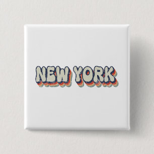 New York Retro 80s Chrome City Vierkante Button 5,1 Cm