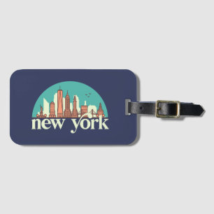 New York  Retro City Skyline Cityscape Art Bagagelabel