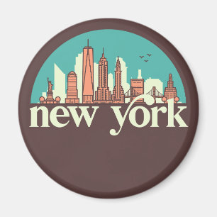 New York  Retro City Skyline Cityscape Art Magneet