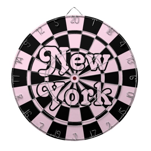 NEW YORK Retro Modern Licht Roze en Zwart Dartbord (Voorkant)