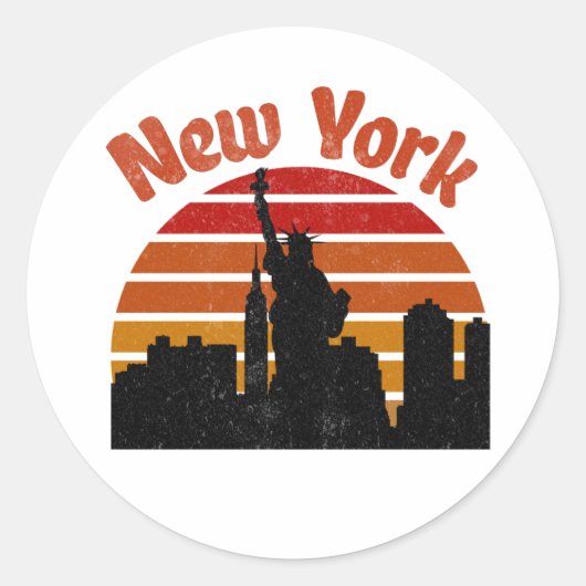 New York Retro Skyline Ronde Sticker (Voorkant)