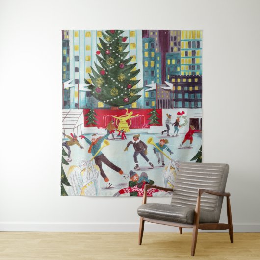 New York Rockefeller center kerstschaatsen Wandkleed (In situ)