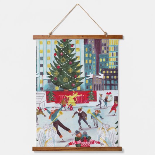 New York Rockefeller center kerstskateboarder Hangend Wandkleed (Voorkant)
