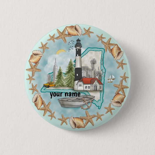 New York Shells Lighthouse-pinknop Ronde Button 5,7 Cm (Voorkant)