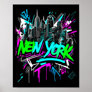 New York Silhouet Punk Grunge Illustratie Poster