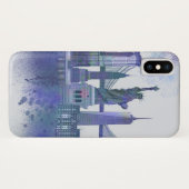 New York Silhouet - Waterverf Blauw Case-Mate iPhone Case (Achterkant (horizontaal))