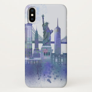 New York Silhouet - Waterverf Blauw iPhone X Hoesje