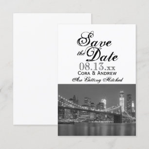 New York Silhouette Bruiloft Brooklyn Save the Dat Kaart