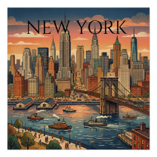New York Silhouette Reis Kunst Vintage Perfect Poster