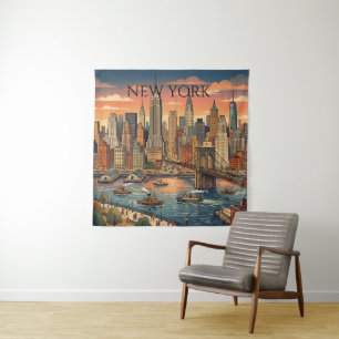 New York Silhouette Reis Kunst Vintage Wandkleed