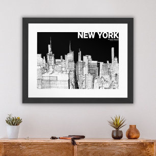 New York Silhouette Zwart Wit Mat Kunst Poster
