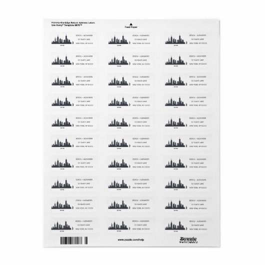 New York Skylin Silhouette Black Elegant Script L Etiket (Full Sheet)