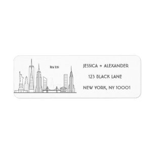 New York Skylin Silhouette Zwart Elegant Script Etiket