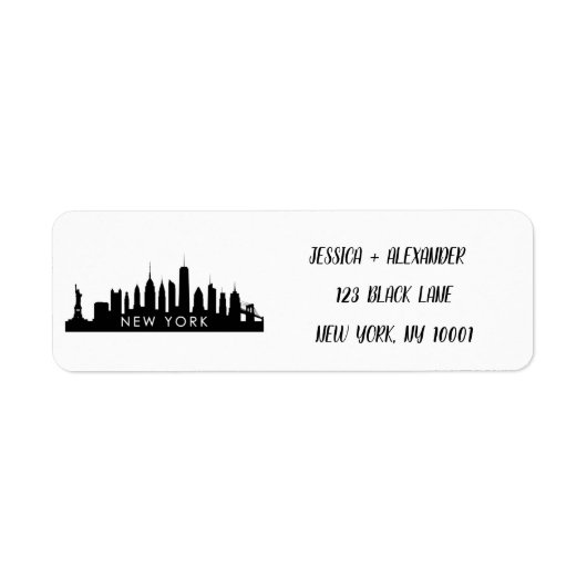 New York Skylin Silhouette Zwart Elegant Script La Etiket (Voorkant)