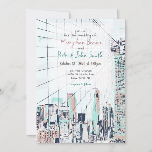 New York Skyline bruiloft uitnodiging (Voorkant)