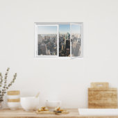 New York Skyline City Uitzicht Fake Window Poster (Keuken)