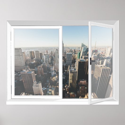 New York Skyline City Uitzicht Fake Window Poster (Voorkant)