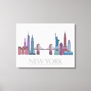 New York Skyline Colored Buildings Canvas Afdruk