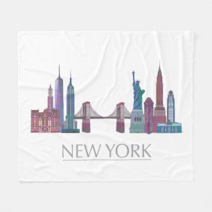 New York Skyline Colored Buildings Fleece Deken