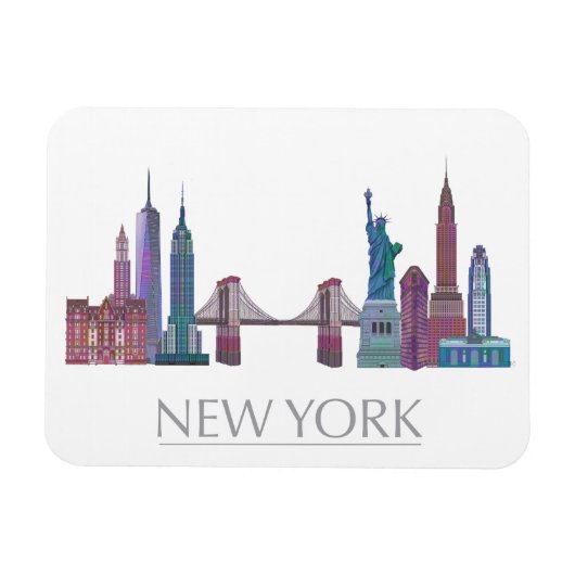 New York Skyline Colored Buildings Magneet (Horizontaal)