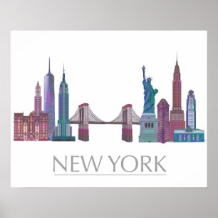 New York Skyline Colored Buildings Poster