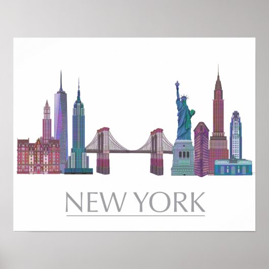 New York Skyline Colored Buildings Poster (Voorkant)