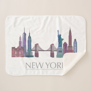 New York Skyline Colored Buildings Sherpa Deken