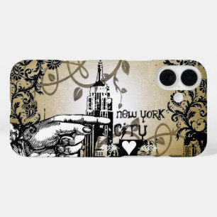 New York Skyline Damask Burnt Vines iPhone Case