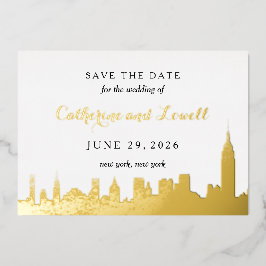 New York Skyline Gold Foil Save the Date Folie Uitnodiging