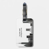 New York Skyline Gray Modern Persoonlijke Naam Bagagelabel (Achterkant verticaal)