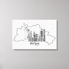 New York Skyline Minimalist Stretched Canva Art Canvas Afdruk