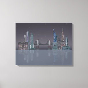 New York Skyline Night Reflections Canvas Afdruk
