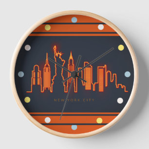 New York Skyline Oranje Neon look Cityscape Wall