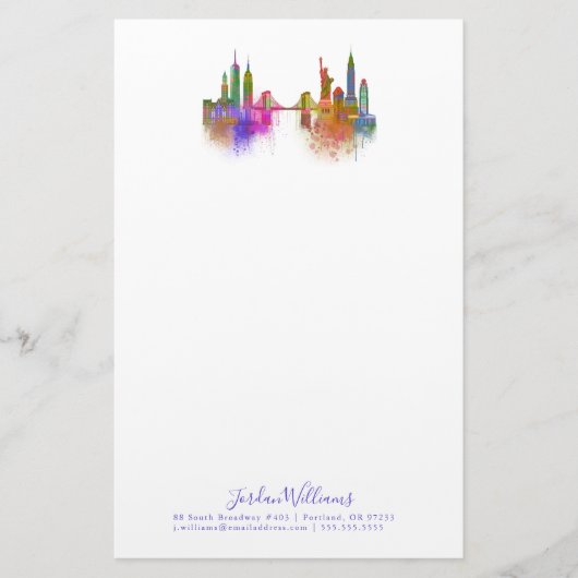 New York Skyline - Regenboog Briefpapier (Voorkant)