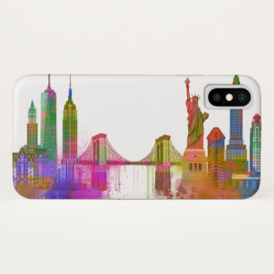 New York Skyline - Regenboog iPhone X Hoesje