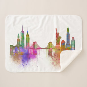 New York Skyline - Regenboog Sherpa Deken