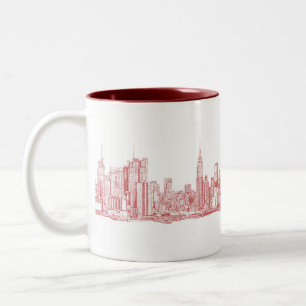 New York skyline roze rood Tweekleurige Koffiemok