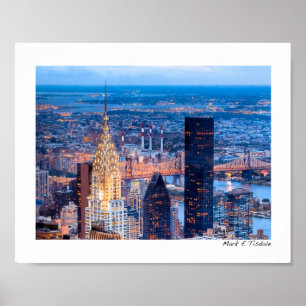 New York Skyline 's nachts - klein Poster