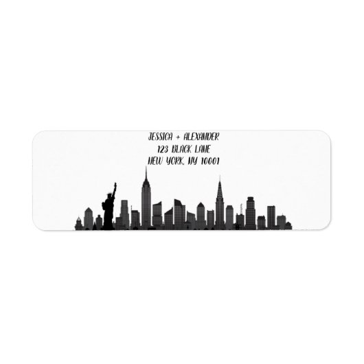 New York Skyline Silhouette Black Elegant Script Etiket (Voorkant)