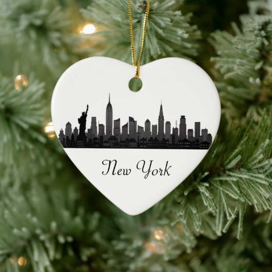 New York Skyline Silhouette Black Elegant Script Keramisch Ornament (Boom)