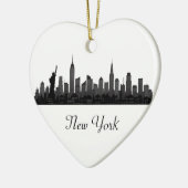New York Skyline Silhouette Black Elegant Script Keramisch Ornament (Links)